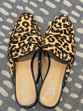 Franco Sarto Leopard Print Mule Slides - Tan & Black Sz 9.5